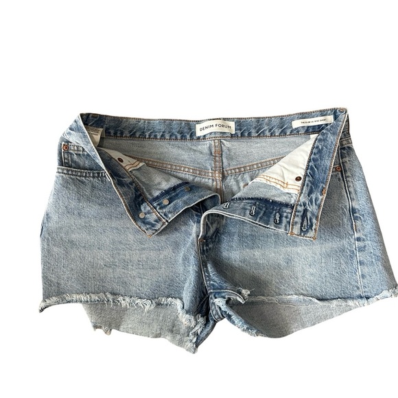 Denim Forum Blue Jean Shorts with Frayed Hem and Relaxed Fit - Picture 1 of 4